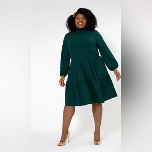 NWT Leota Plus Size Women's Long Sleeve‎ Olive Boho Jersey Tiered Dress Green 1X